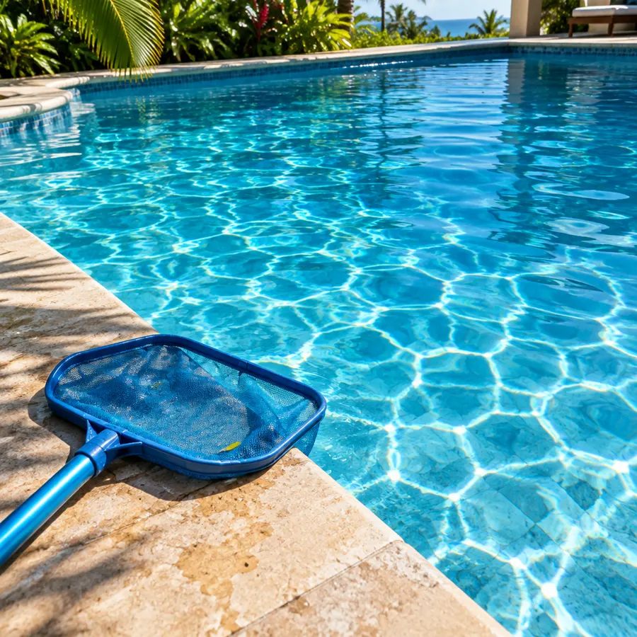 Piscina limpa com água azul